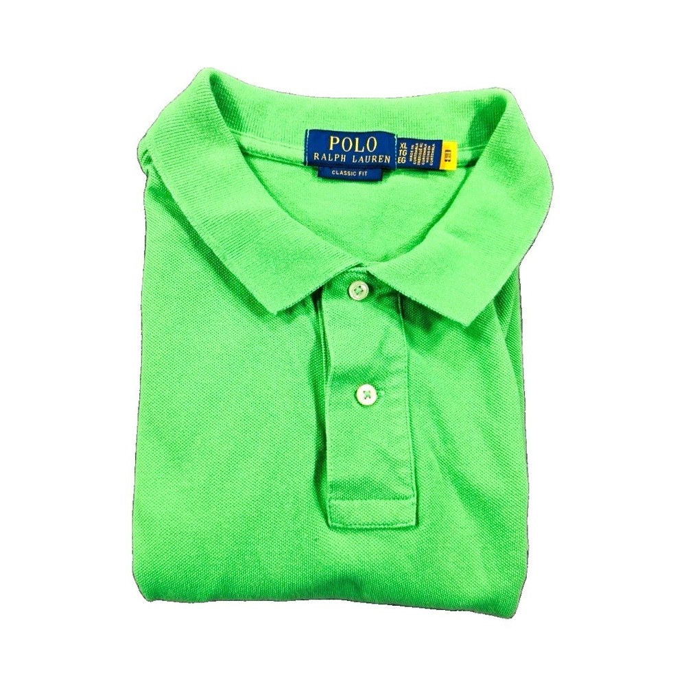 Polo Ralph Lauren Classic Fit Mesh Polo Shirt Yellow Pony Green Mens XL